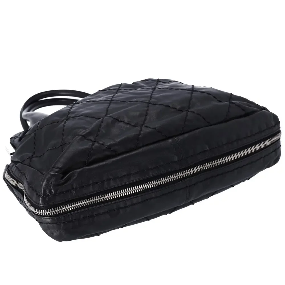 CHANEL Wild Stitch Expandable Frame Tote Bag Black Leather